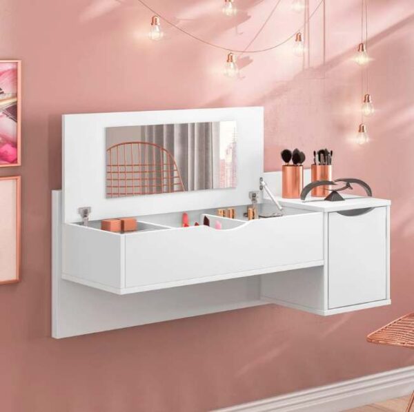 Camarim 1 porta e tampo basculante Blush branco fosco liso Móveis Albatroz
