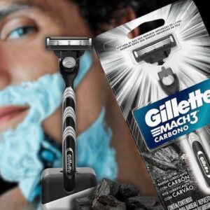 Gillette Mach3 Carbono Aparelho de barbear reutilizável com Carvão Ativado e Fita Lubrificante Melhorada 1 Ud