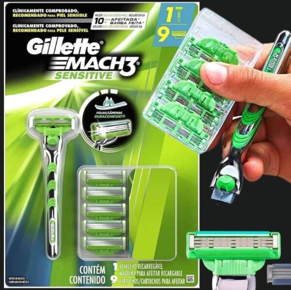 Gillette Mach3 Sensitive Aparelho de Barbear Recarregável + 9 Cargas