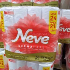 Neve Papel Higiênico Toque de Seda Folha Dupla, 30m, Leve 24 Pague 21 Rolos