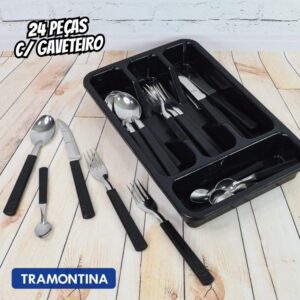 Faqueiro Inox 25 Peças Com Gaveteiro Leme Cinza Tramontina