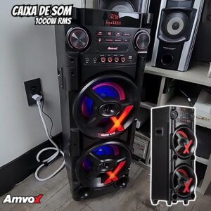 Amvox Caixa de Som Amplificada ACA 1000 New X SFM - 1000W RMS, Bluetooth, Amplificador Digital, Equalizador, USB