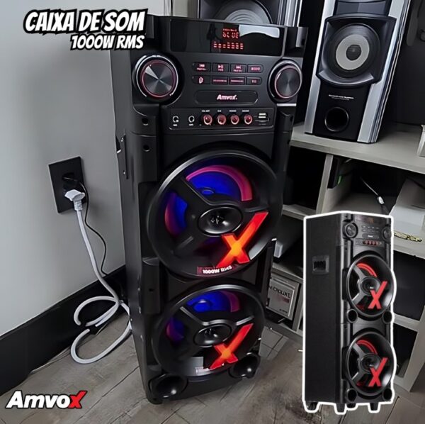 Amvox Caixa de Som Amplificada ACA 1000 New X SFM - 1000W RMS, Bluetooth, Amplificador Digital, Equalizador, USB