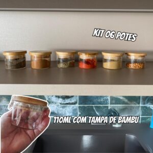 OIKOS - kit de 6 potes de tempero de 110ML com tampa de bambu