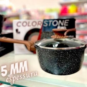 Panela 18 cm ColorStone de alumínio com antiaderente e tampa de vidro