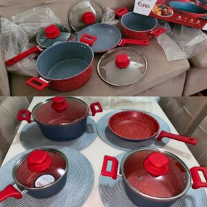 Conjunto de panelas ColorStone 4 peças de alumínio com antiaderente e tampa de vidro, Titânio, ALU8709-TI, Euro Home