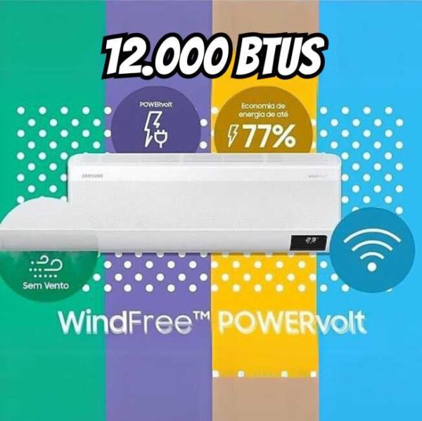 Ar-condicionado Split Inverter Samsung WindFree PowerVolt Sem Vento 12.000 BTUs Frio AR12BVFAVWKNAZ Bivolt Branco