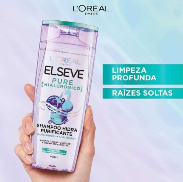 L'Oréal Paris Elseve Shampoo Hidra Purificante Pure Hialurônico, Purifica o Couro Cabeludo e Hidrata até as Pontas, 400ml
