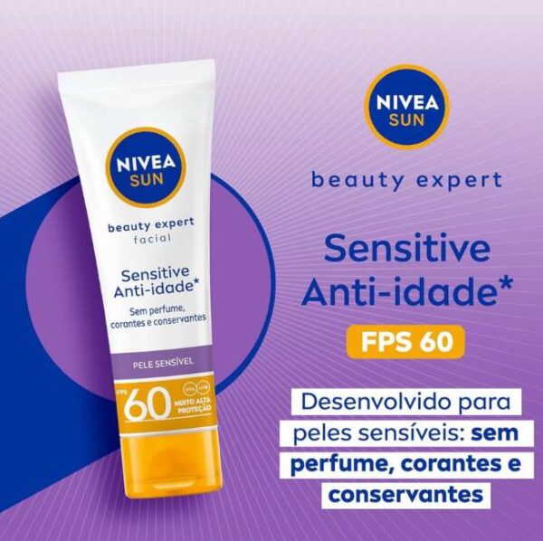 NIVEA SUN Protetor Solar Facial Beauty Expert Sensitive FPS 60 50g