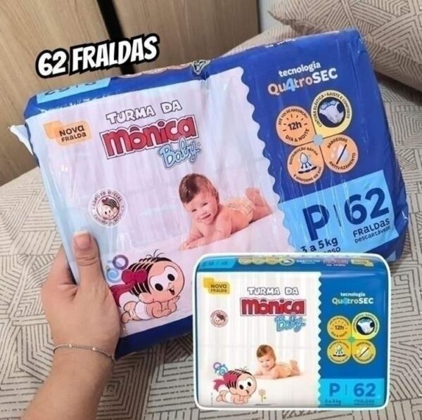 Fralda Turma da Mônica Baby Mega P 62 Unidades
